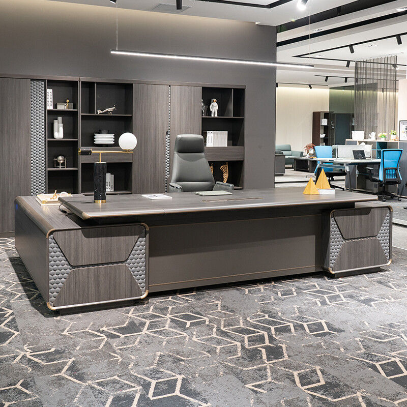 嘉航办公家具时尚轻奢老板桌办公桌总裁桌主管经理桌大班台 1.6米老板桌+椅子 LBZ-P60B